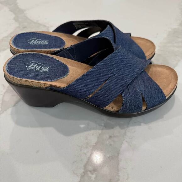 G.H. Bass & Co. MaryAnn Denim Wedge Slip On Sandal Womens 8.5M Navy Blue Classic - Picture 2 of 8